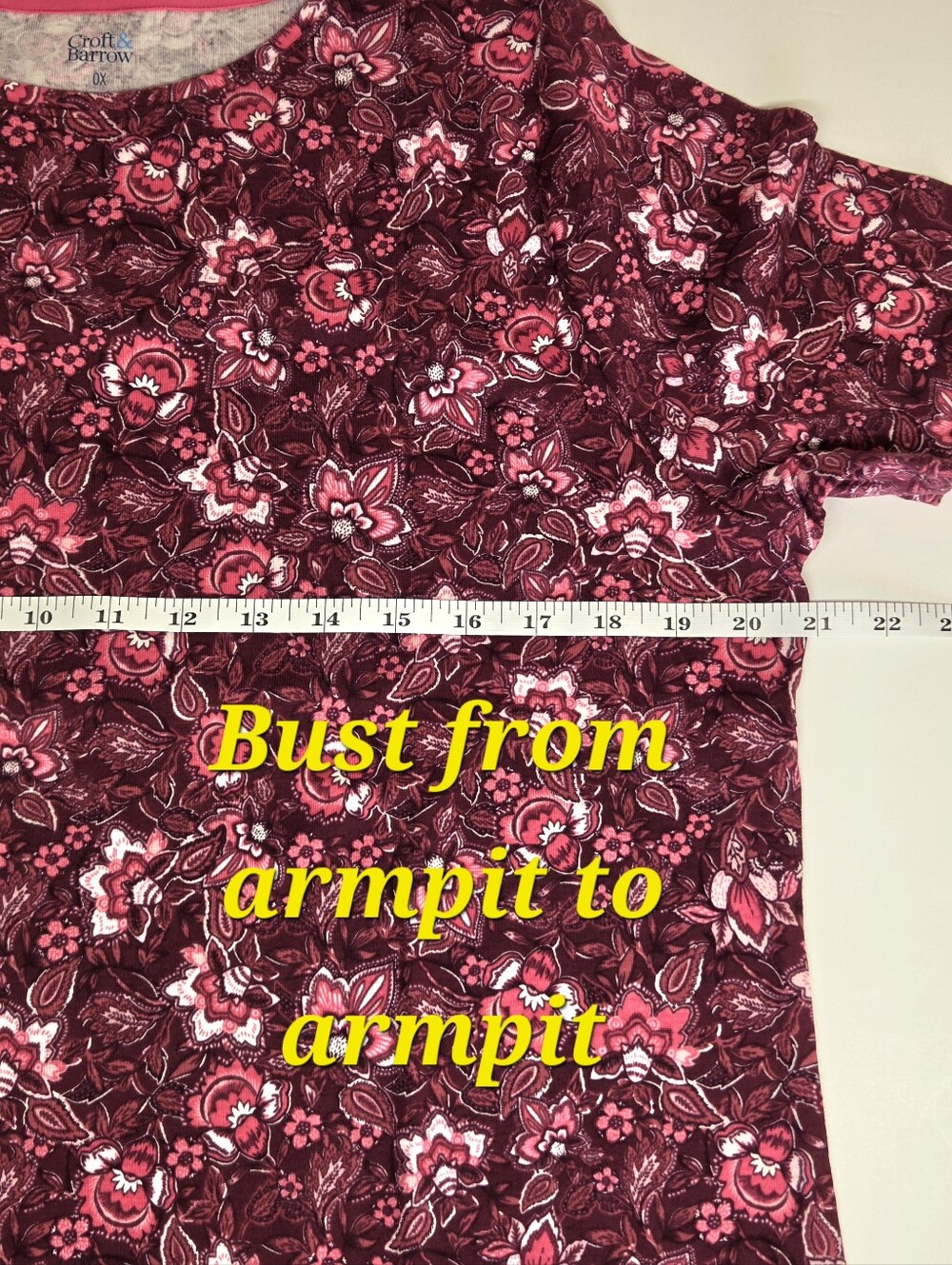 croft & barrow Burgundy and Pink Floral Short Sleeve Tee - Picture 3 of 10